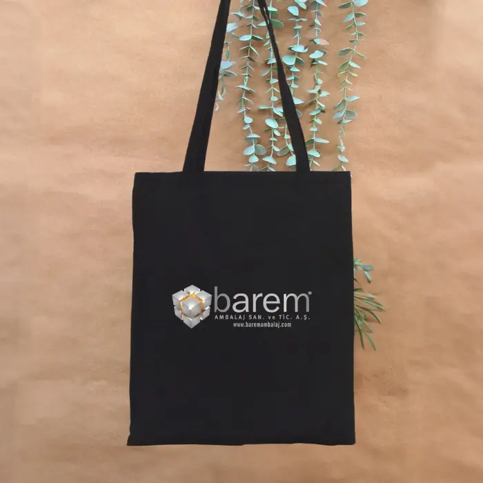 Siyah Ham Bez Çanta — 35x40cm Siyah Ham Bez Sırt Çantası Üzeri 10cm Logo Alanı Tek yön baskı