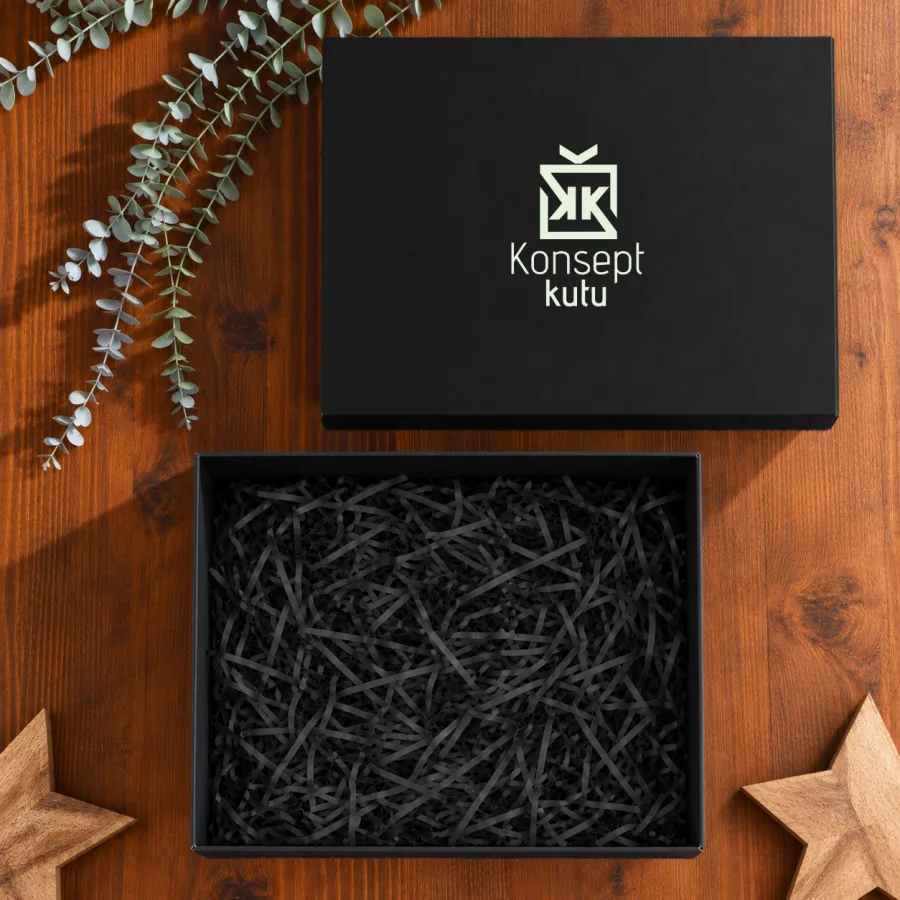 Siyah E Dalga Mikro Oluklu Mukavva — 31x26x15 cm ebadında E Dalga Mikro Oluklu Mukavva kutu & kutu içi süs pelur kağıdı