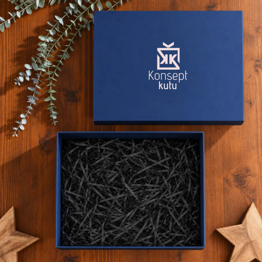 Mavi E Dalga Mikro Oluklu Mukavva — 31x26x15 cm ebadında E Dalga Mikro Oluklu Mukavva kutu & kutu içi süs pelur kağıdı
