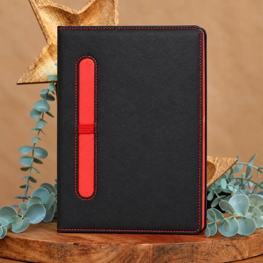 Kırmızı Detaylı Defter — 13x21 cm, Kapak üstüne baskı yapılabilir. (Renkleri mevcuttur,Sorunuz)