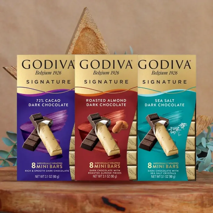 Godiva Stick 90 Gram — Godiva 90gr 8li stick çikolata bitter, bal badem, bitter badem, karamel alternatieri ile