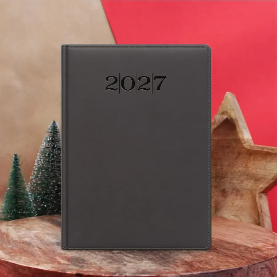 2027 Gri Ajanda — Tarihli günlük termo deri ajanda