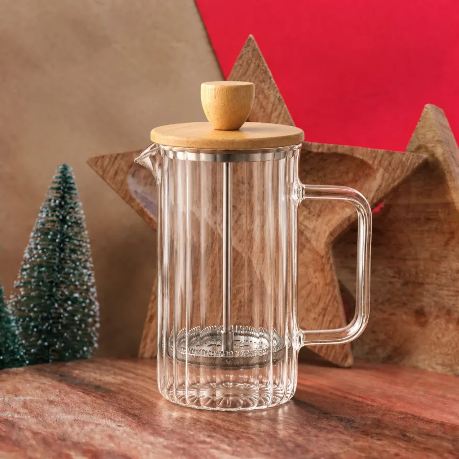 Bambu Frenchpress — Cam Ölçekli Siyah Kapaklı 350ml French Press