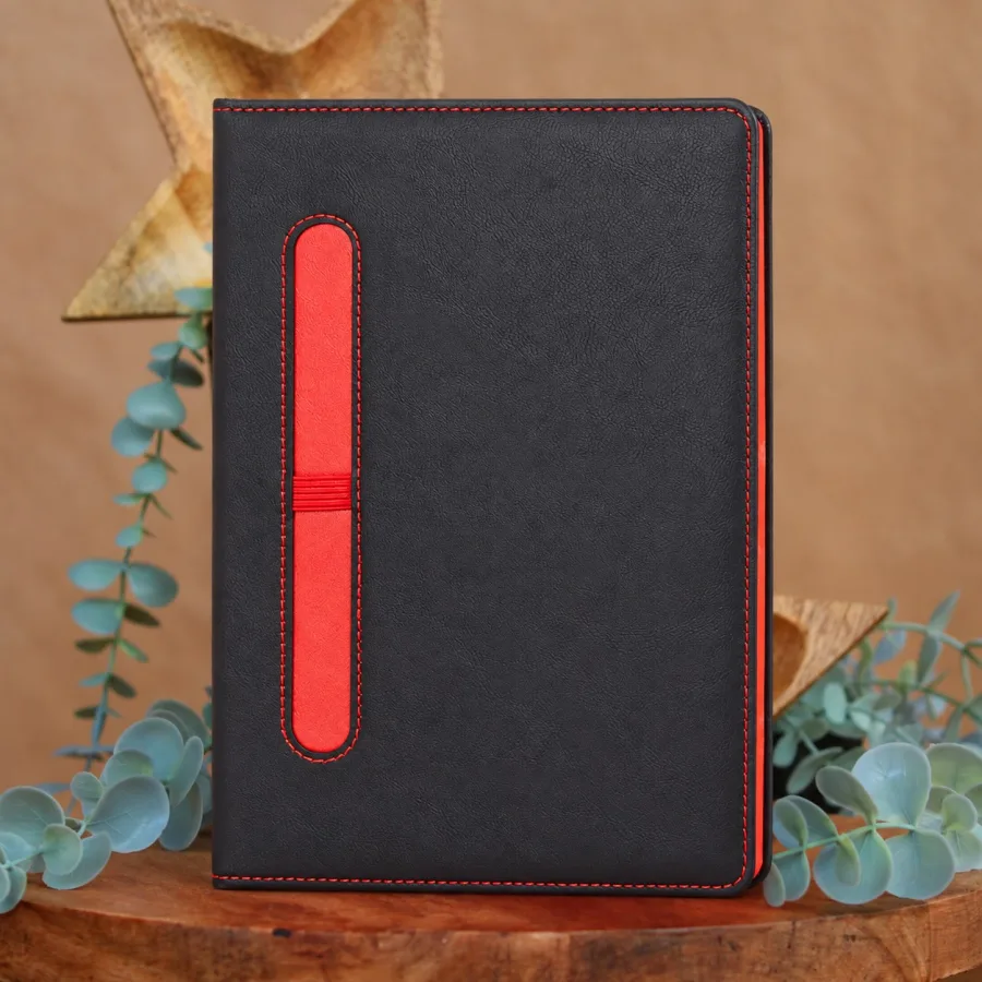 Kırmızı Detaylı Defter — 13x21 cm, Kapak üstüne baskı yapılabilir. (Renkleri mevcuttur,Sorunuz)