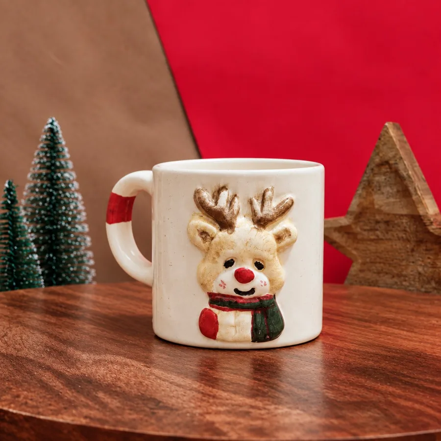 Sevimli Geyik Figürlü Seramik Kupa — Hand Made Seramik Ekspresso Bardağı