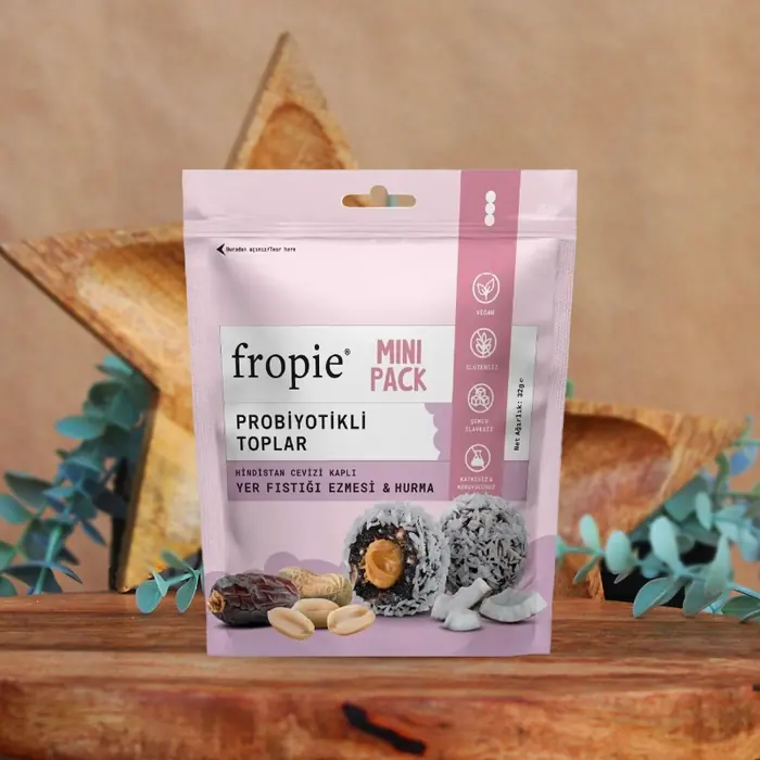 Fropie Hurma Topları — Fropie Probiyotikli Toplar Hindistan Cevizi Kaplı Yer Fıstığı Ezmesi & Hurma (MİNİ PACK)