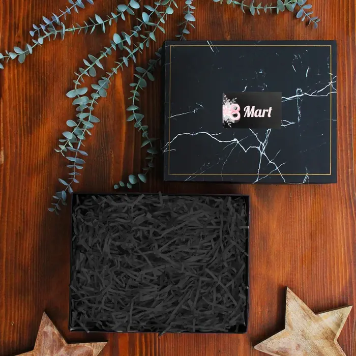 Mermer Kutu & Kutu Üstü Sticker — 30x24x10 cm ebadında 350 gr mat selefon kağıt malzemesinden oluşturulan kutu kapak kutu…