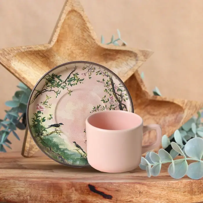 Pembe Ağaç Detaylı Kahve Fincanı