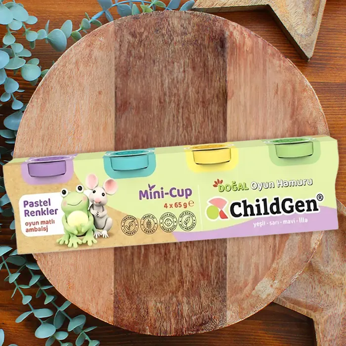 ChildGen Doğal Oyun Hamuru Mini Cup Kurbağa ve Fare 4x65gr (Pastel Renkler)