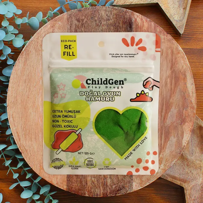ChildGen Doğal Oyun Hamuru Yeşil Vakumlu Kartuş Paket