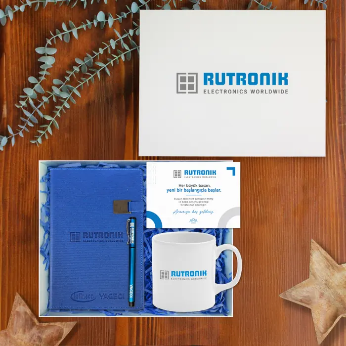 Rutronik — 30×24×10 cm American Bristol Kutu & Kutu İçi Zigzag Kağıt, Logo Baskılı Mıknatıslı…