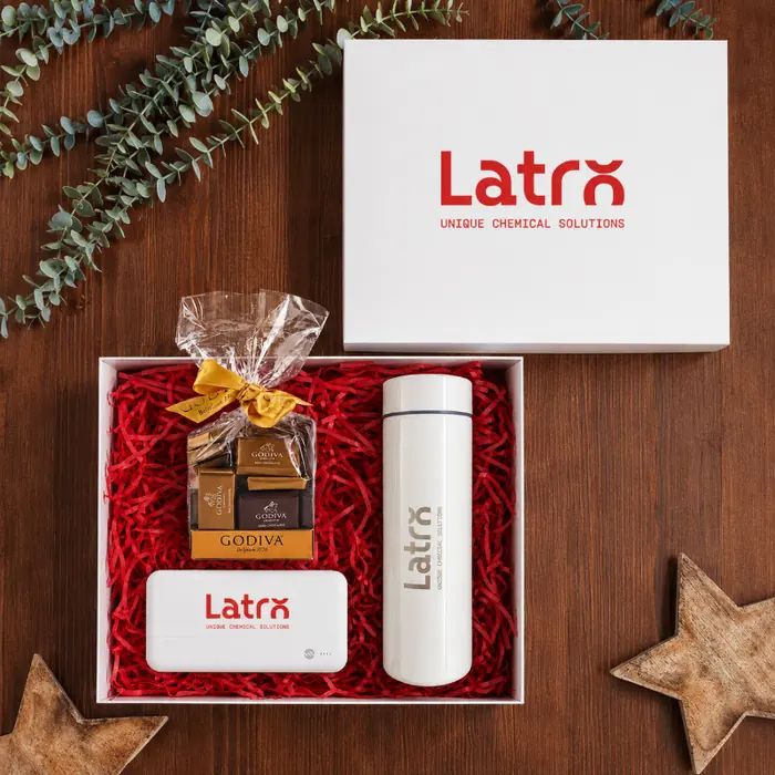 Latro — 30×24×10 cm American Bristol Kutu & Kutu İçi Zigzag Kağıt, Logo Baskılı Beyaz Termos…