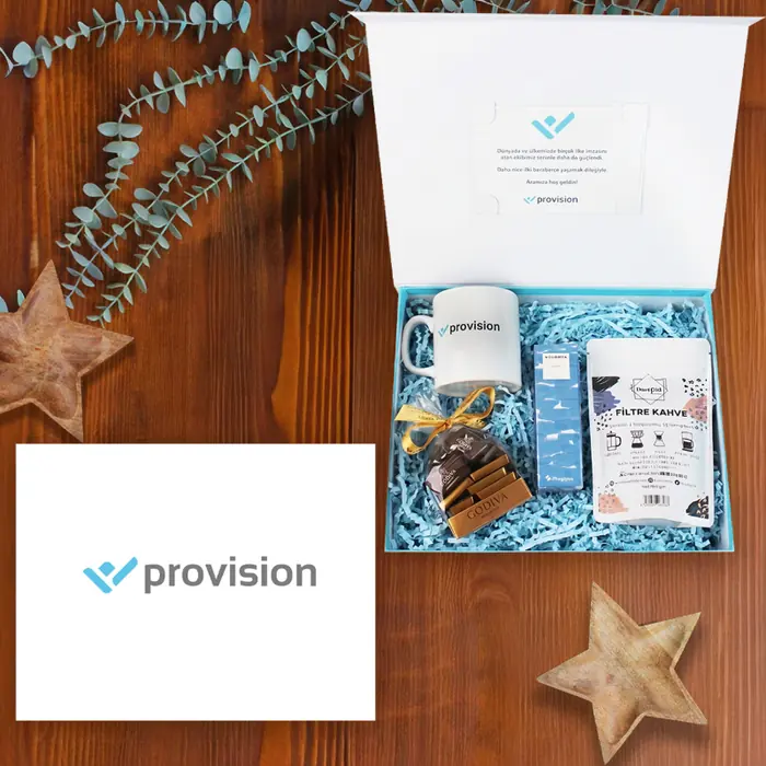 Provision — 30x24x10 cm Mıknatıslı Mukavva Kutu & Kutu İçi Zigzag Kağıt, Logo Baskılı Kupa, Godiva…