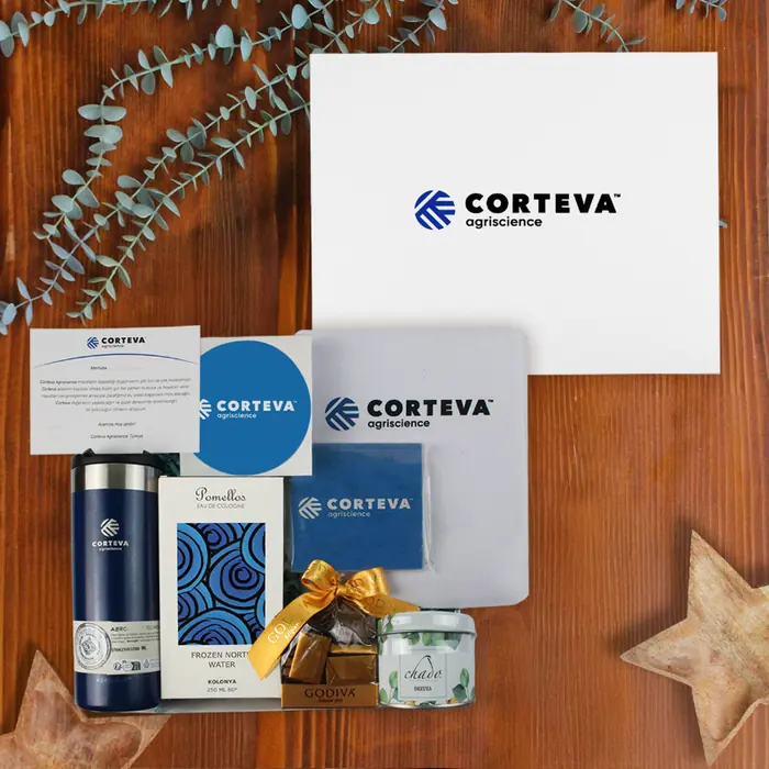Corteva — 30x24x10 cm Logo Baskılı American Bristol Kutu & Kutu İçi Zigzag Kağıt, Logo Baskılı…