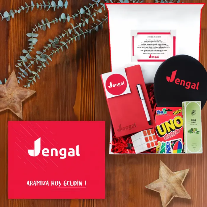 Jengal — 30x24x10 cm Mıknatıslı Mukavva Kutu & Kutu İçi Zigzag Kağıt, Logo Baskılı Kırmızı Termo…