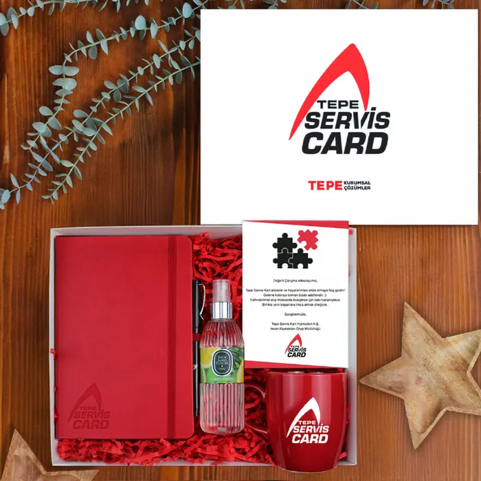 Tepe Servis Kart — 30x24x10 cm Amerikan Bristol Kutu & Kutu İçi Zigzag Kağıt, Logo Baskılı Kırmızı Termo…